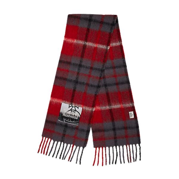 Tartan brand-patch alpaca-blend knitted scarf-RED