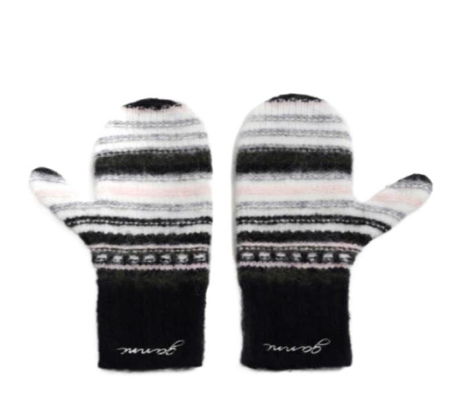 24FWBLACK STRIPED SOFT WOOL MITTENS