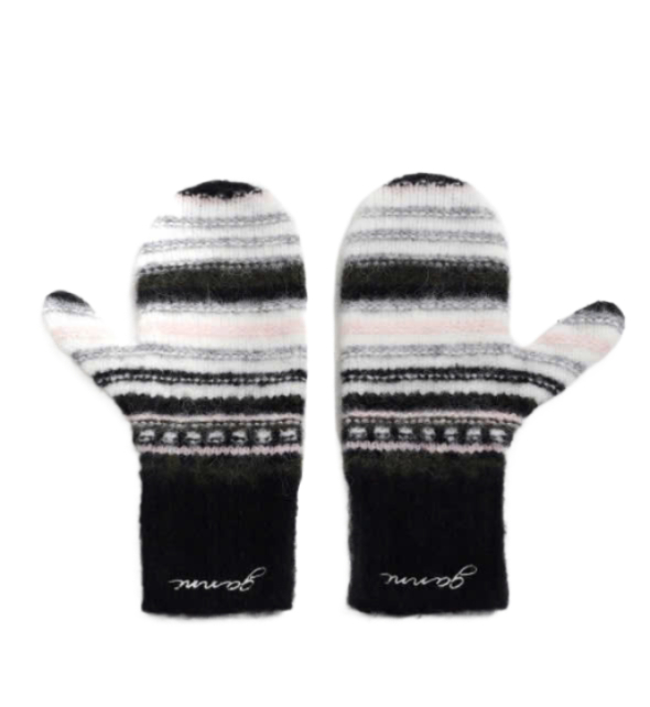 24FWBLACK STRIPED SOFT WOOL MITTENS