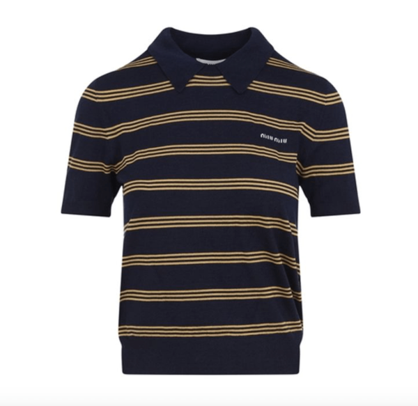 Logo Patch Stripe Cashmere Silk Polo Shirt