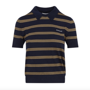 Logo Patch Stripe Cashmere Silk Polo Shirt