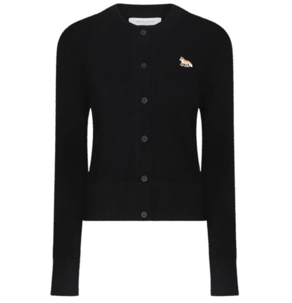 Baby Fox Patch Fitted Cardigan - Black