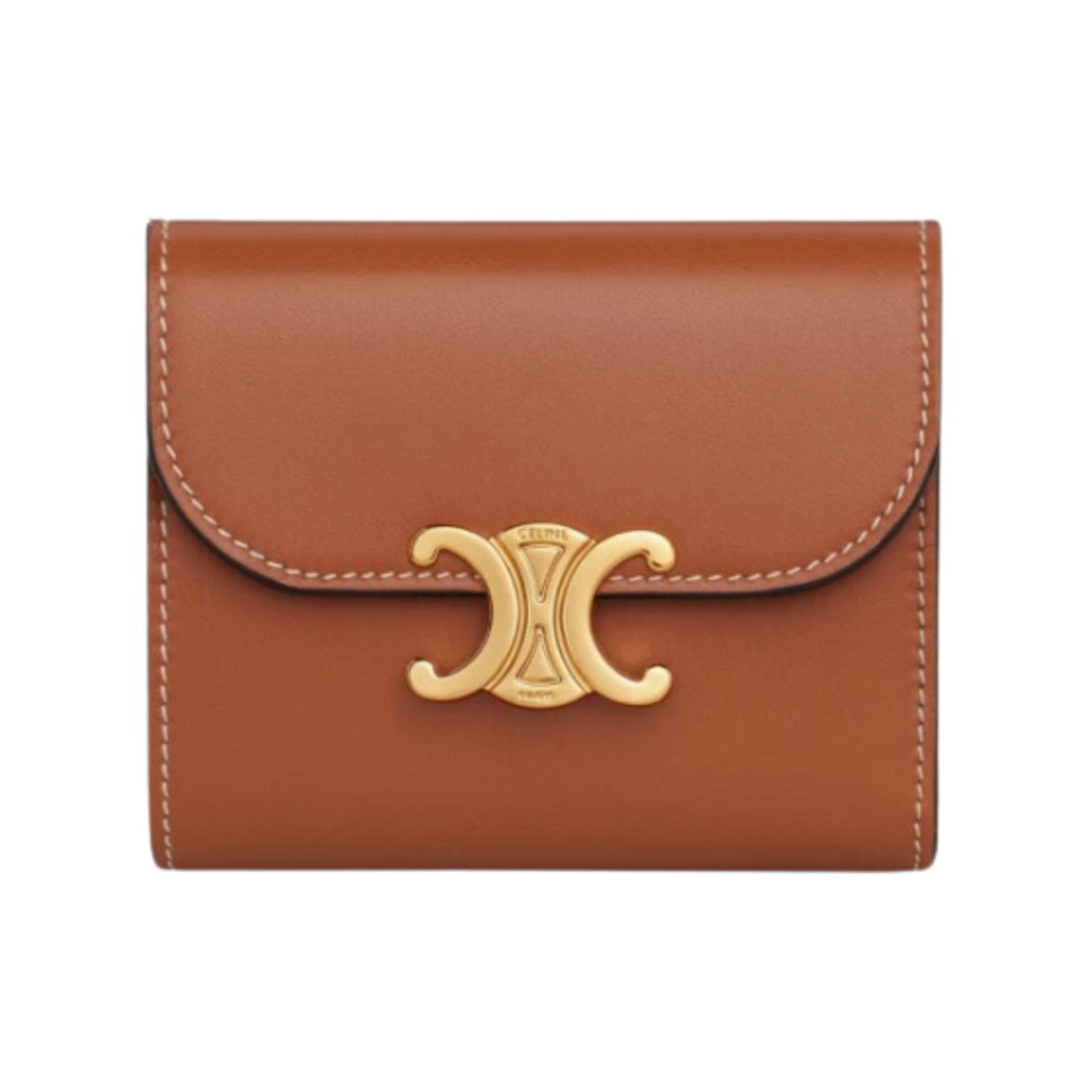 SMALL WALLET TRIOMPHE IN SHINY CALFSKIN BRONZE