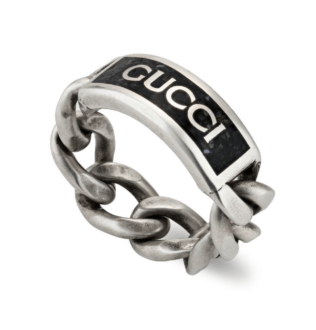 Gucci Logo Ring With Enamel Silver