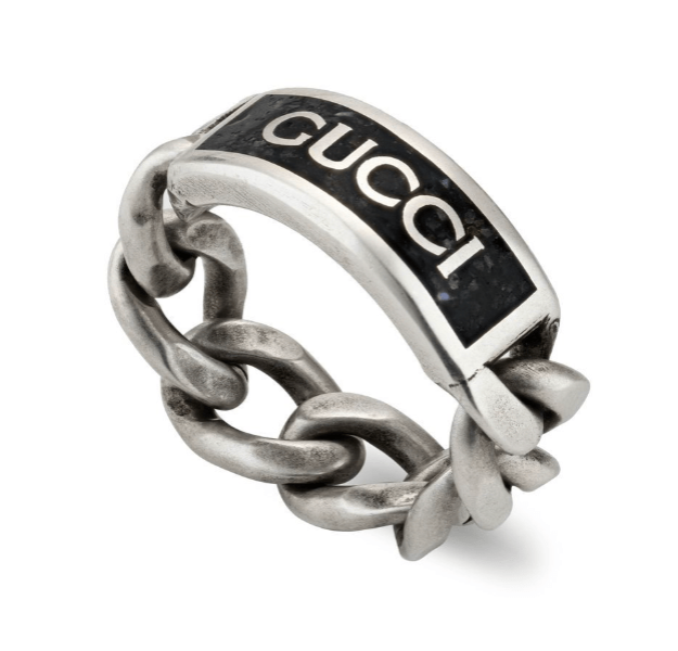 Gucci Logo Ring With Enamel Silver