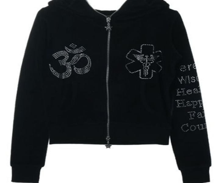 Rhinestone graphic detail hooded sweatshirt