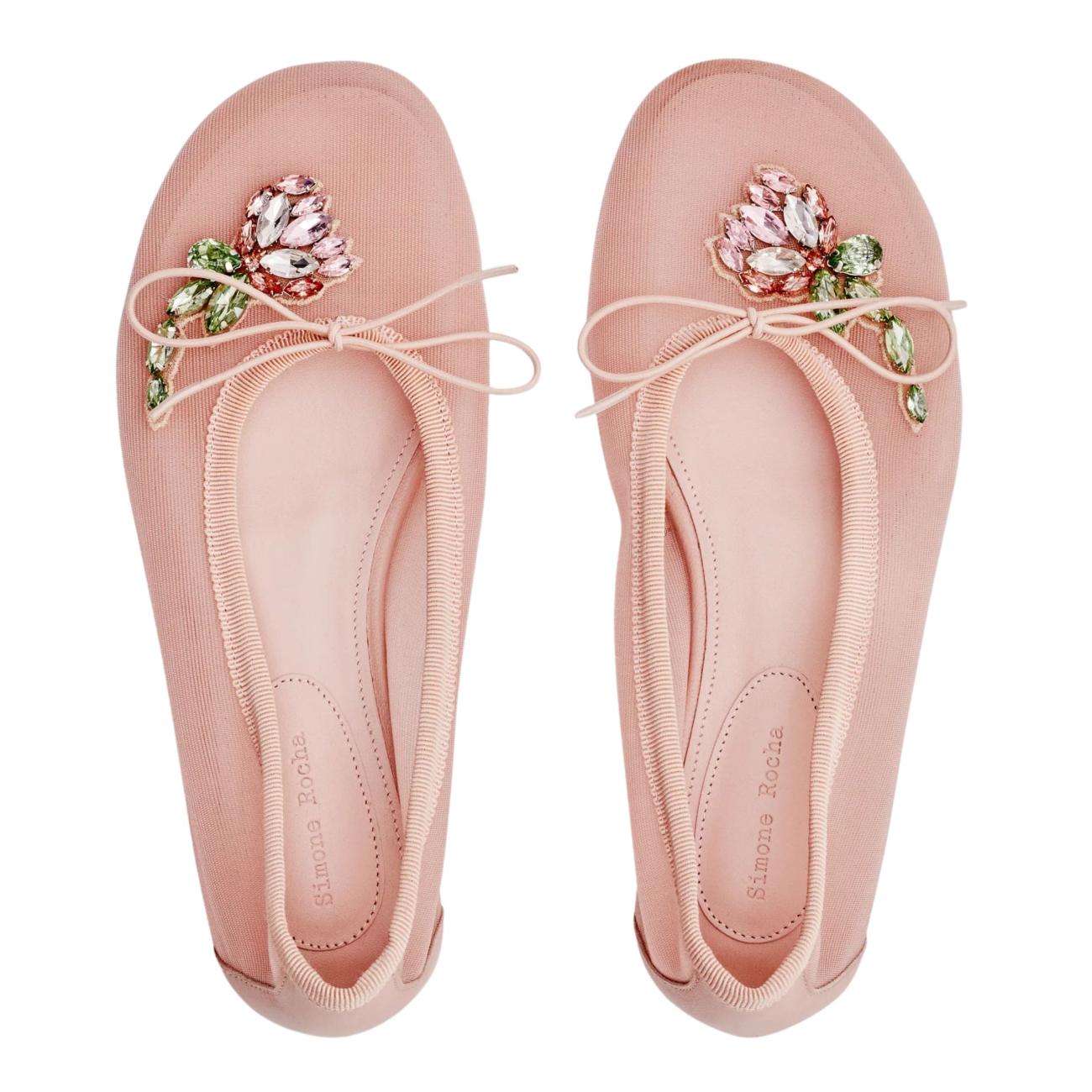 Flower Jewel Embellished Mesh Flat Shoes