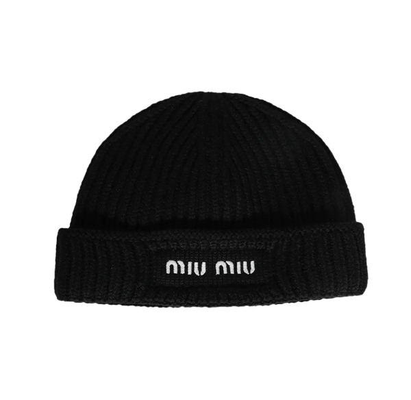 Miu Miu Wool Beanie Black White