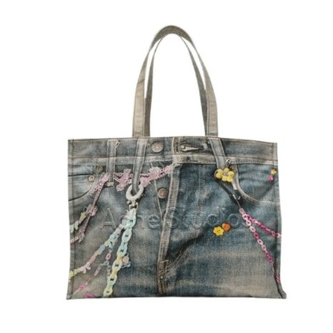 Trompe l'oeil denim print tote bag