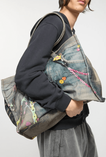 Trompe l'oeil denim print tote bag