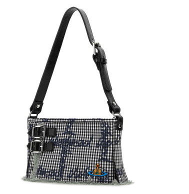 ORB Buckle Decorated Gingham Check Pattern Shoulder Bag