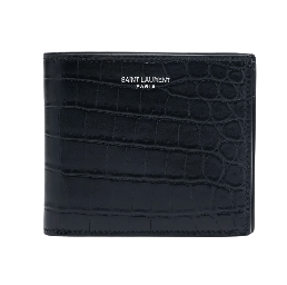 Men's East/West Crocodile Embossed Leather Bifold Wallet - Black 