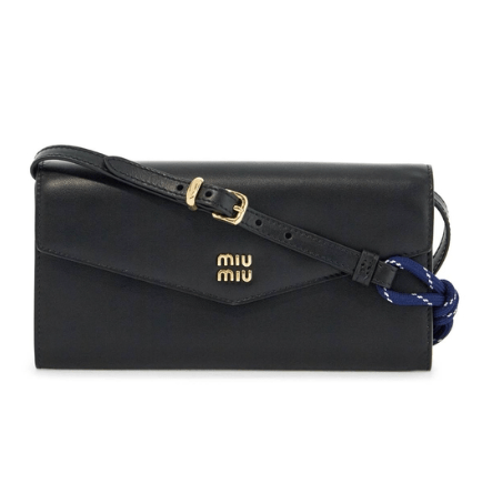 Metal logo flap leather shoulder bag