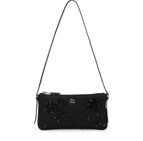 Logo sequin embellished silk shoulder bag