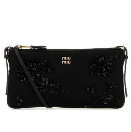 Logo sequin embellished silk shoulder bag