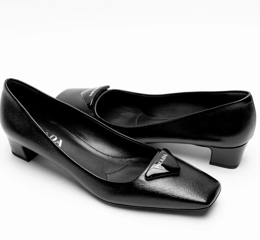 Black Patent Saffiano Leather Pumps