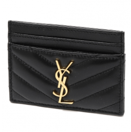 YSL CASSANDRE MATELASSÉ CARD CASE IN GRAIN DE POUDRE EMBOSSED LEATHER