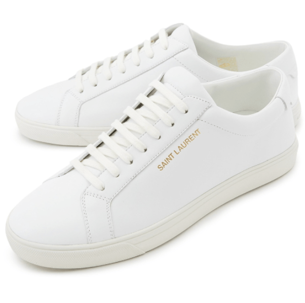 (M) Saint Laurent Andy Sneakers in Leather Optic White