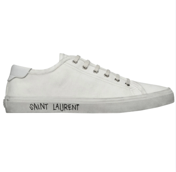 (M) Saint Laurent Malibu Sneakers in Canvas and Smooth Leather Optic White