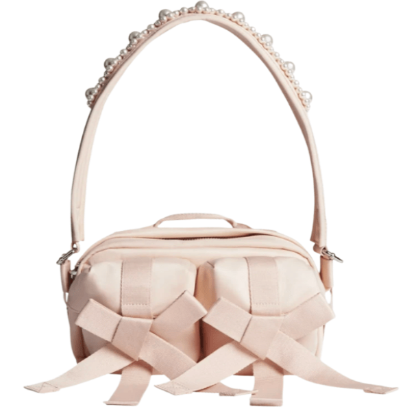 Simone Rocha Beaded Bow Front Bag Rose Pearl