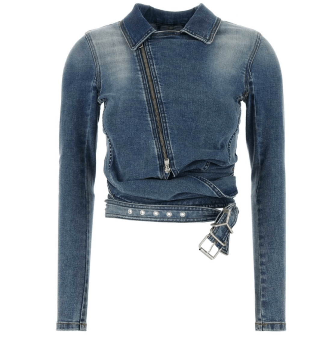 Zipper strap detail denim jacket