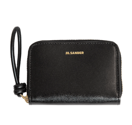 Small leather holster, hand-knotted wrist strap and embossed Jil Sander logo black