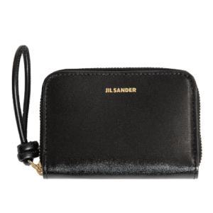 Small leather holster, hand-knotted wrist strap and embossed Jil Sander logo black