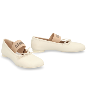 SS25 Number Logo Band Leather Flat Shoes - Ivory