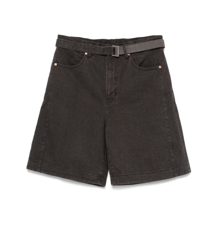 Belt Detail Denim Bermuda Shorts
