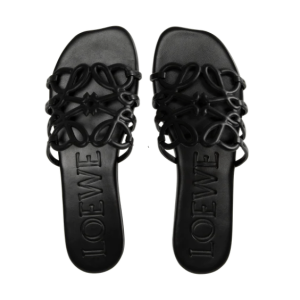 Petal Anagram leather slides in BLACK