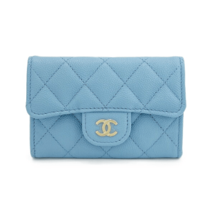 Chanel Classic Card Holder Grained Calfskin & Gold Blue