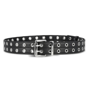 GANNI - BLACK DOUBLE Eyelet-embellished recycled-leather belt