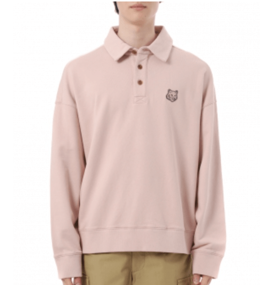 Maison Kitsune Bold Fox Head Fleece Oversize Polo Sweatshirt Pink Clay