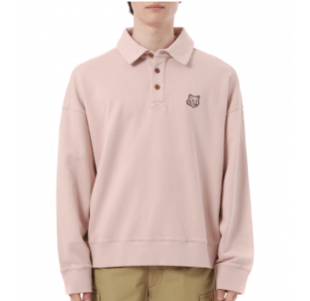 Maison Kitsune Bold Fox Head Fleece Oversize Polo Sweatshirt Pink Clay