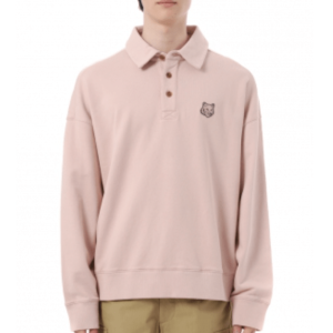 Maison Kitsune Bold Fox Head Fleece Oversize Polo Sweatshirt Pink Clay