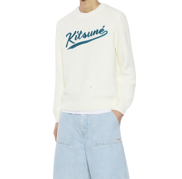 KITSUNE VARSITY EMBROIDERED MESH JUMPER - Milk