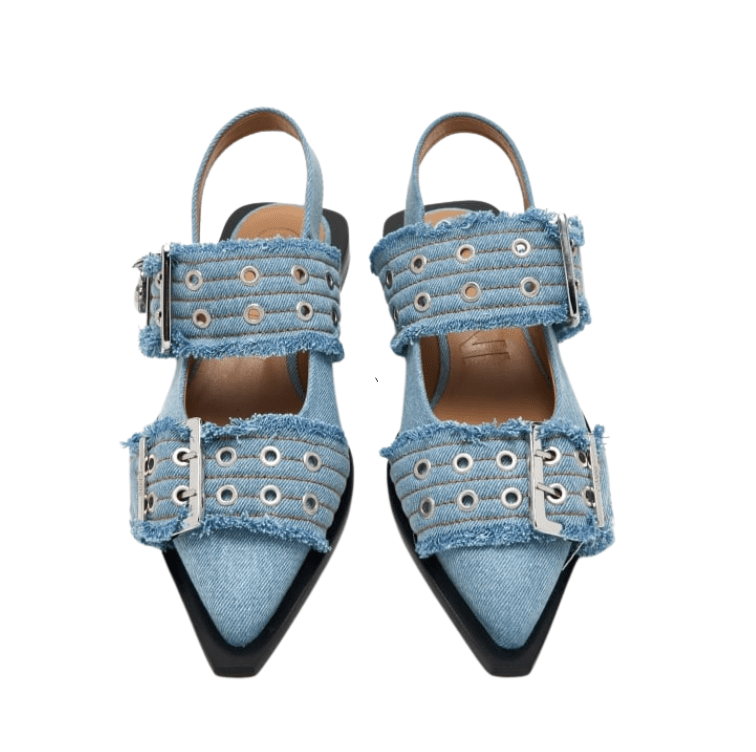 DENIM CHARMS FEMININE BUCKLE BALLERIANS