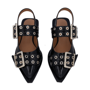 Feminine Buckle Ballerina Naflac Flat Shoes - Black