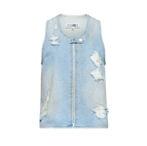 Distressed Washed Cotton Denim Vest