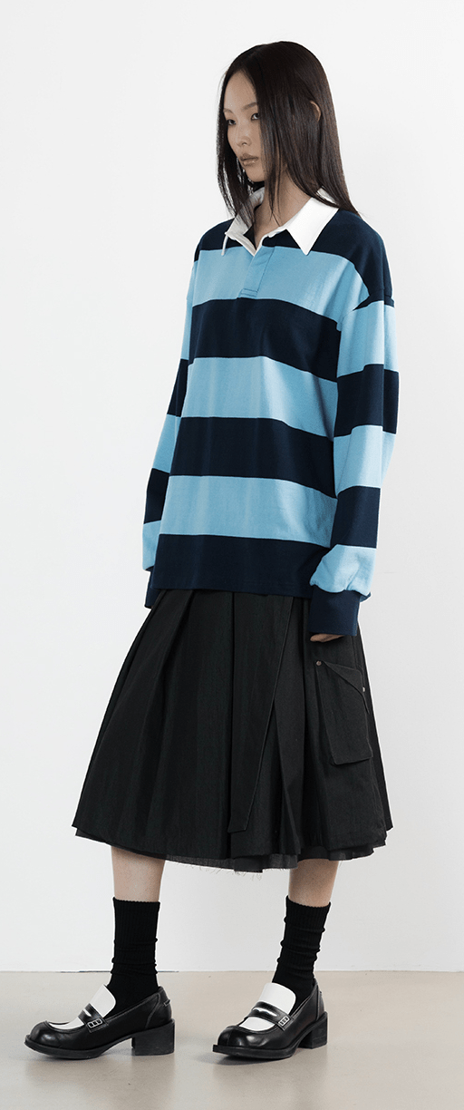 WET TAG 2way Stripe Rugby T-Shirt Blue/Navy