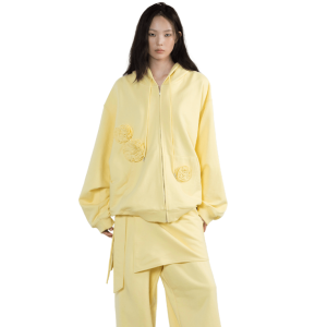 WET TAG Flower Patched Zip Up Hoodie Butter
