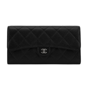 Chanel Classic Long Flap Wallet Grained Calfskin & Silver Black