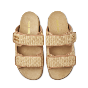 Natural Raffia-effect Woven Fabric Slides