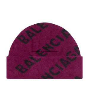 Balenciaga Wool Knit Allover Logo Beanie Purple Black