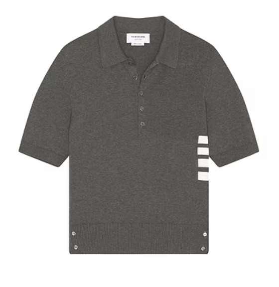 Thom Browne Cotton 4-Bar Relaxed Fit Polo Grey