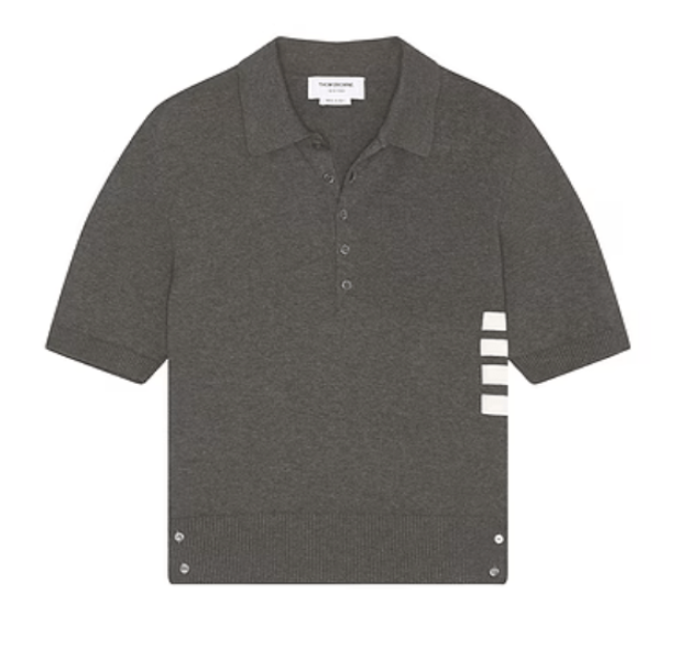 Thom Browne Cotton 4-Bar Relaxed Fit Polo Grey