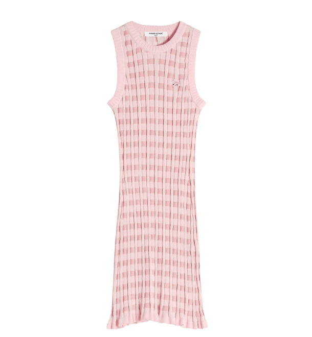 CHECKED RIBBED SHORT DRESS
