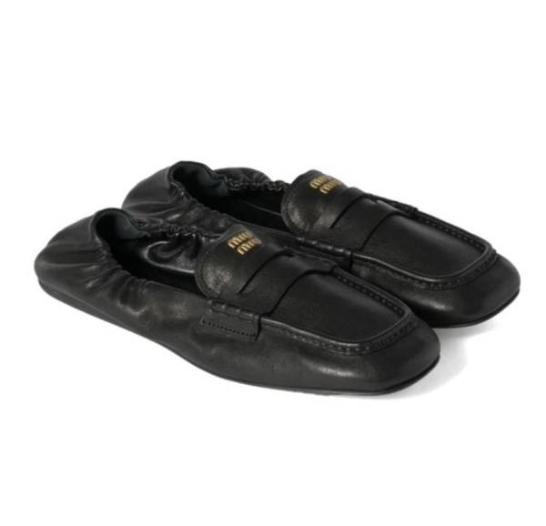 Metal logo lambskin penny loafers - BLACK