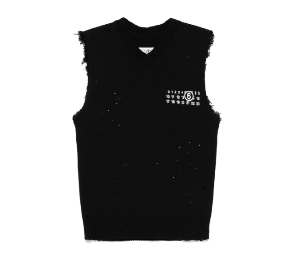Number Logo Jacquard Distressed Sleeveless Knit