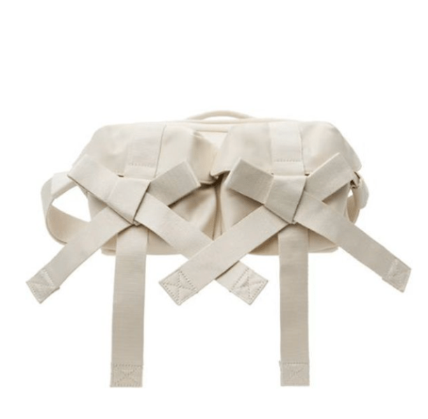 Pearl embellished bow shoulder bag - beige